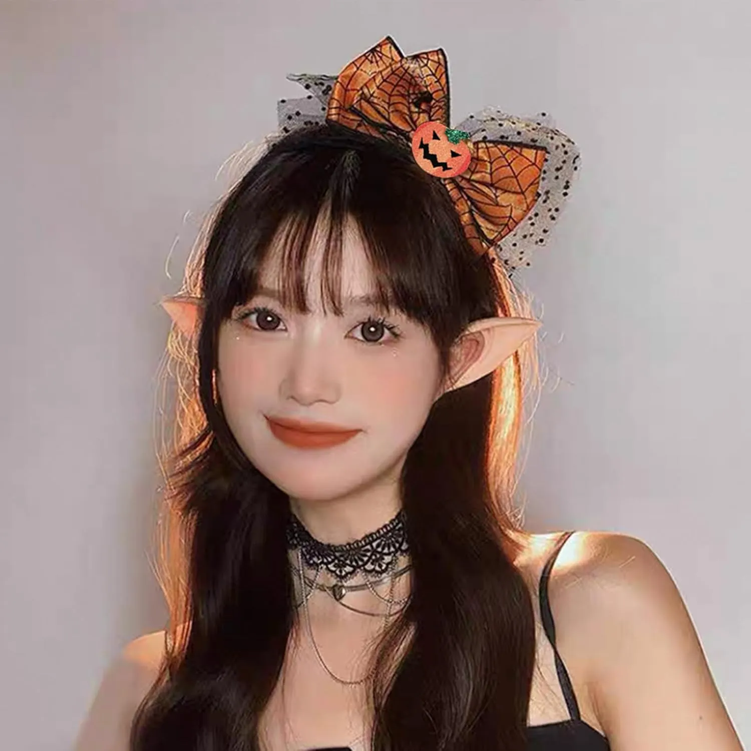 Halloween Headband Pumpkin Headbands Bow Hair Accessories for Women Men Wave Point Mesh Gauze Hair Bands Halloween Black Spider Web Head Band Cute Headband for Women Fashion Accessories(Orange)