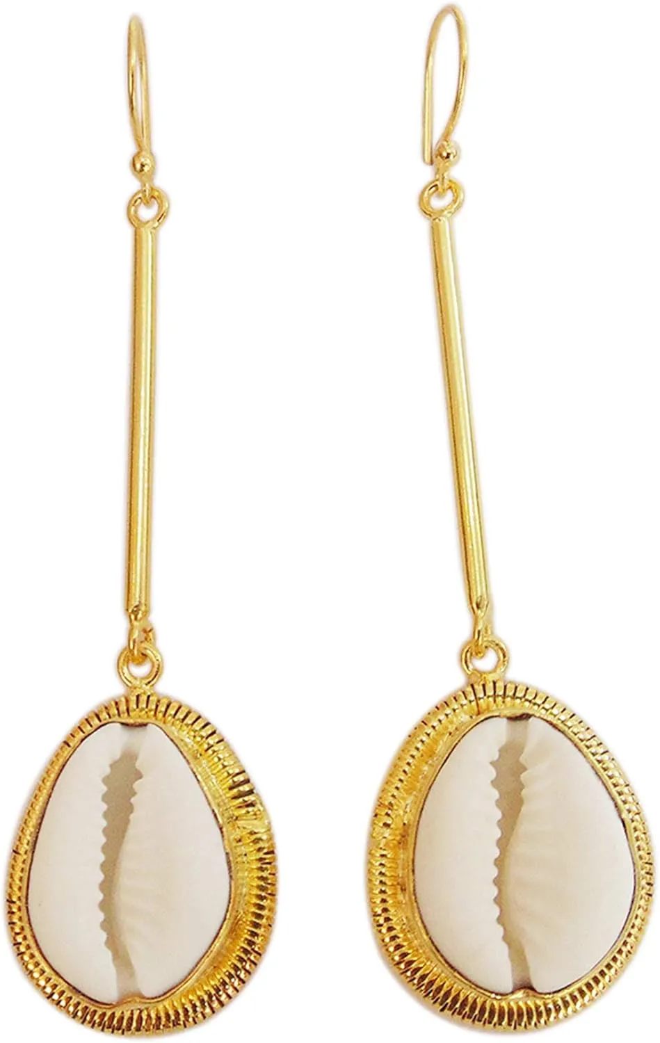 Handmade Cowrie Shell Earrings, Gold Plated Brass Earrings, Beach Earrings, Long Dangle Earrings, Gift Ideas For Women