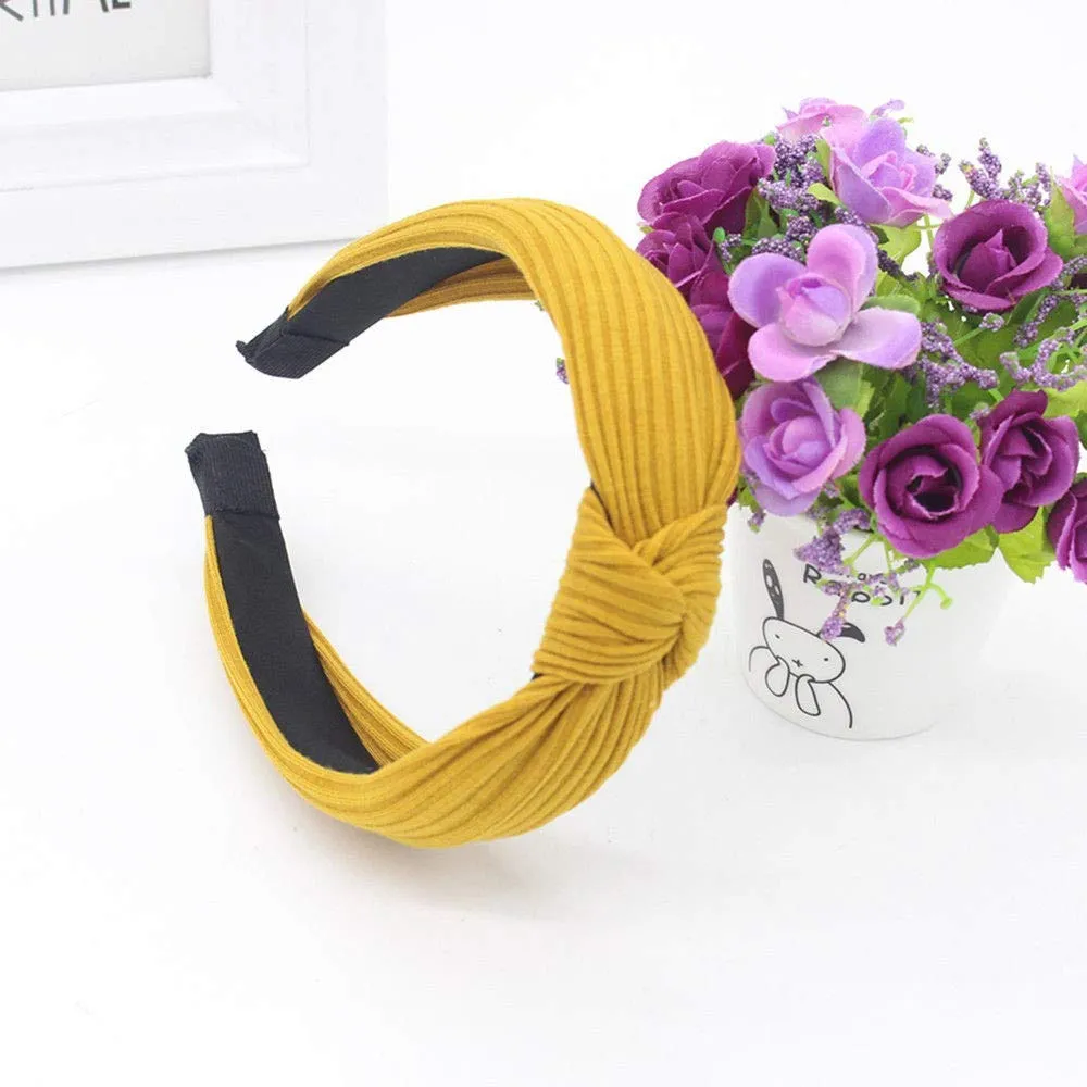 Headbands for Women Girls Bow Knotted Turban Headbands Hair Hoops Headpiece For Daily (Yellow, One Size)