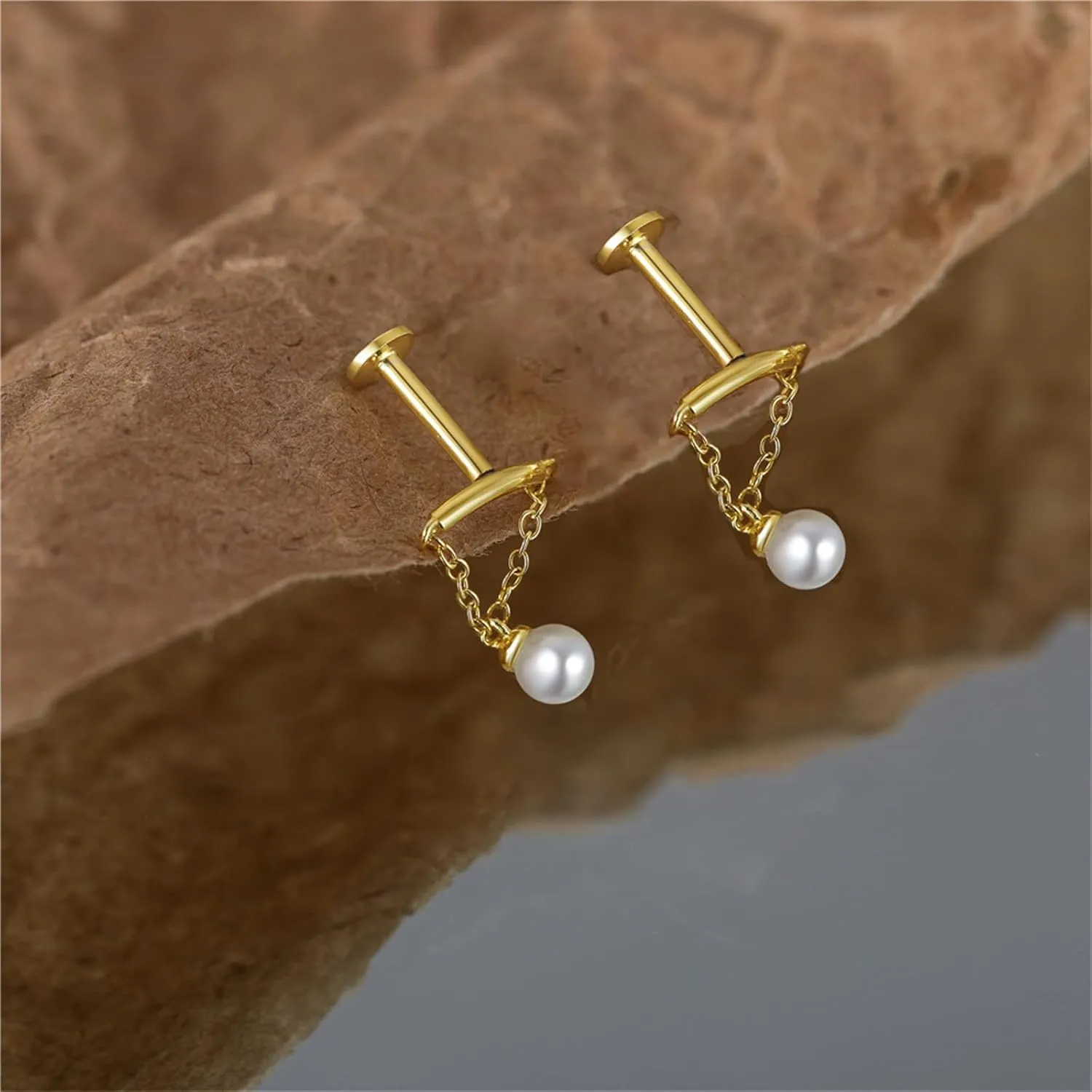 Helix Earrings for Women Flat Back Earrings Hidden Helix Earring Dangle Tassel Chain Earring 2Pcs Cartilage Studs Silver Jewelry Gift