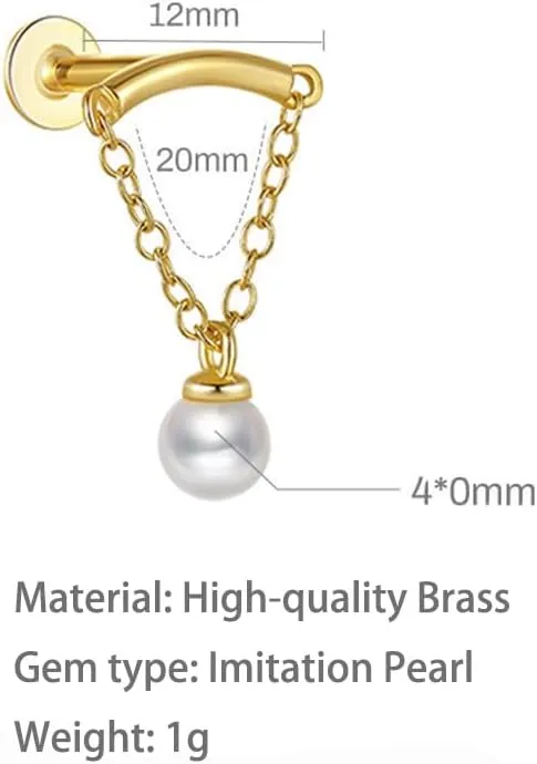 Helix Earrings for Women Flat Back Earrings Hidden Helix Earring Dangle Tassel Chain Earring 2Pcs Cartilage Studs Silver Jewelry Gift