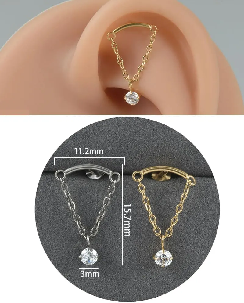 Helix Earrings for Women Flat Back Earrings Hidden Helix Earring Dangle Tassel Chain Earring 2Pcs Cartilage Studs Silver Jewelry Gift