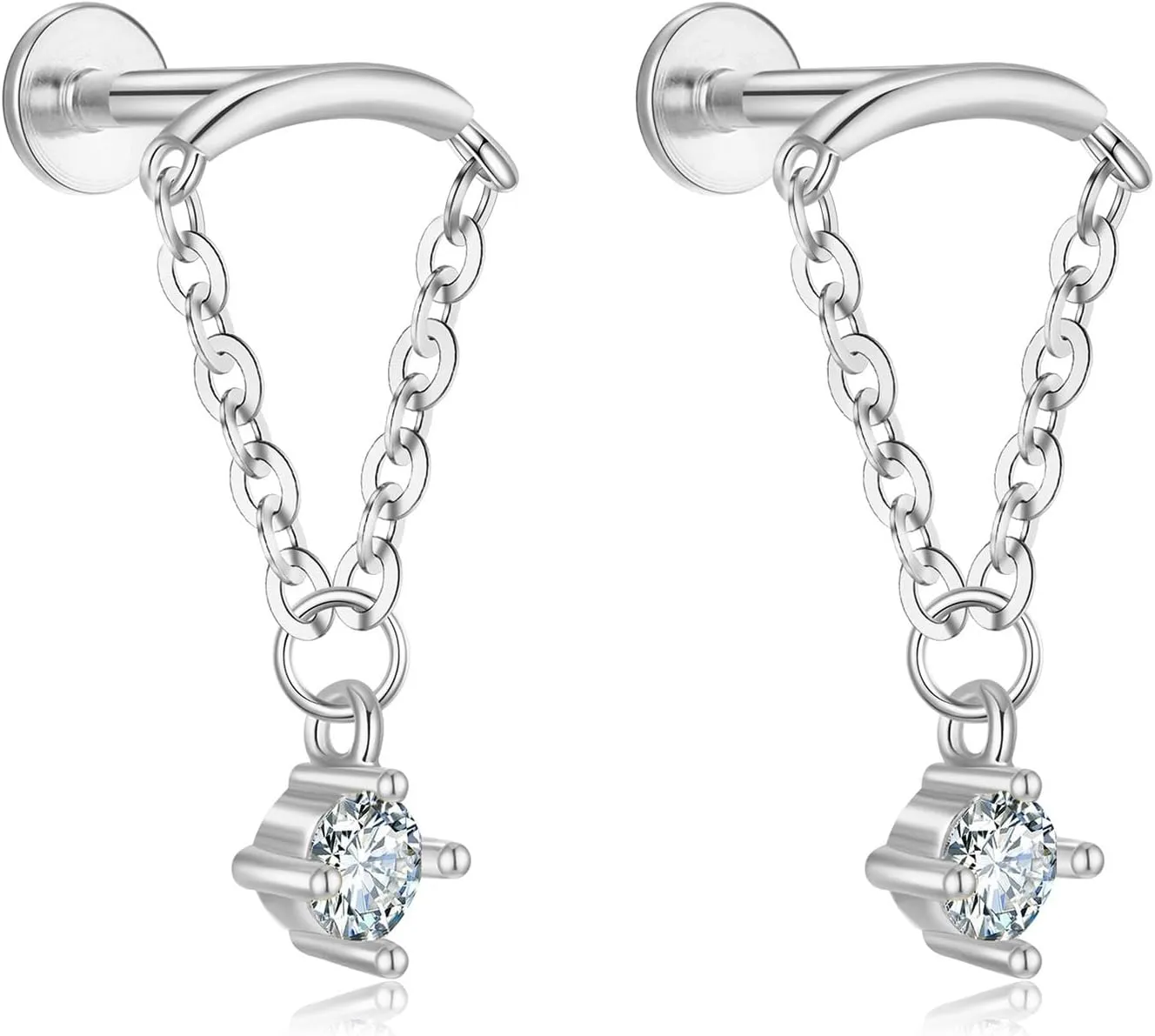 Helix Earrings for Women Flat Back Earrings Hidden Helix Earring Dangle Tassel Chain Earring 2Pcs Cartilage Studs Silver Jewelry Gift