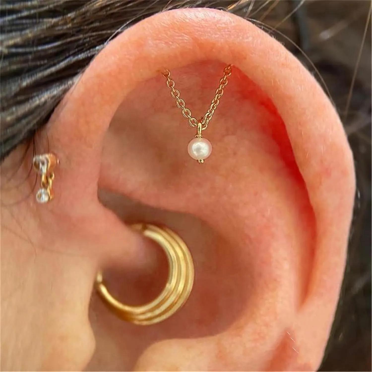 Helix Earrings for Women Flat Back Earrings Hidden Helix Earring Dangle Tassel Chain Earring 2Pcs Cartilage Studs Silver Jewelry Gift