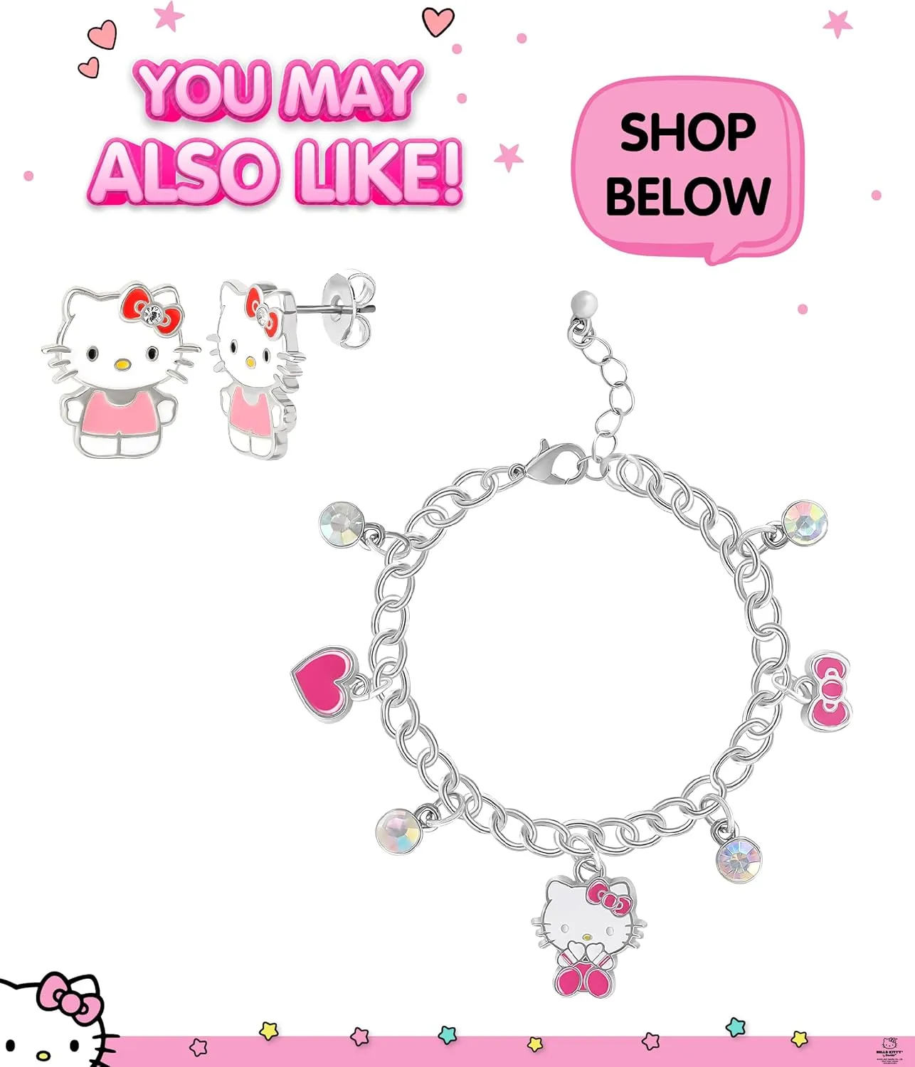 Hello Kitty Sanrio Women's Necklace Collection  18 Flash-Plated Pendant Necklaces with Enamel and Crystal Designs, Officially Licensed