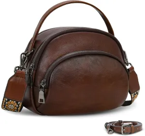 HESHE Crossbody Bags for Women Soft Genuine Leather Handbags Functional Satchel Purse with Zipper Causal Bags