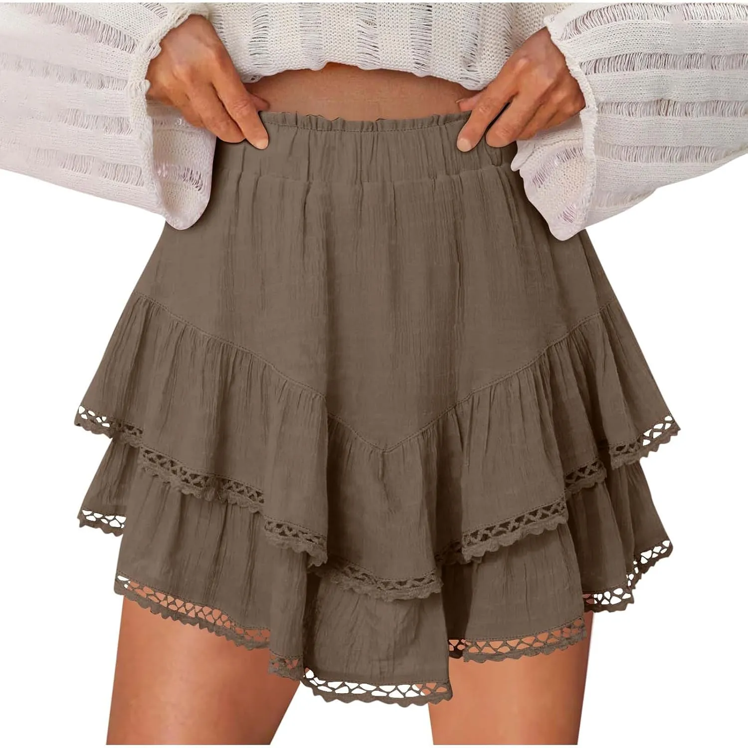 High Waist Ruffle Mini Skorts Flowy Tiered Layered Boho Shorts Summer Running Golf Tennis Athletic Skorts