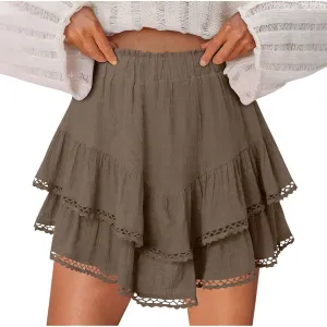 High Waist Ruffle Mini Skorts Flowy Tiered Layered Boho Shorts Summer Running Golf Tennis Athletic Skorts