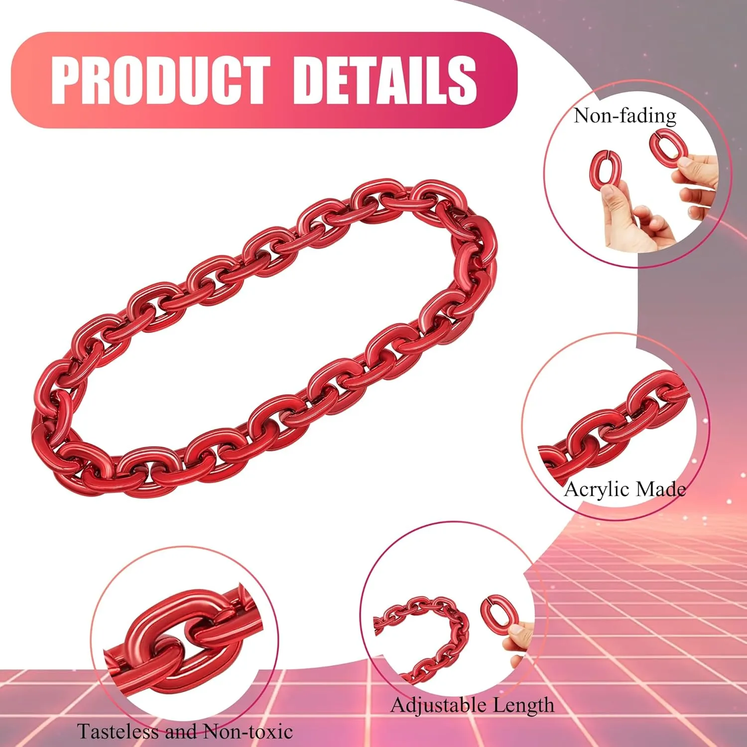 Hip Hop Rapper Big Fake Gold Chain, Thick Punk Chunky Large Plastic Chain Necklace, Non-Fading Adjustable Chains for Mens and Womens
