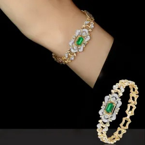 Hofar Emerald Bracelet Bangle Valentine's Day Mother's Day Gifts 18K Gold Platinum Plated Jewelry Gifts for Women
