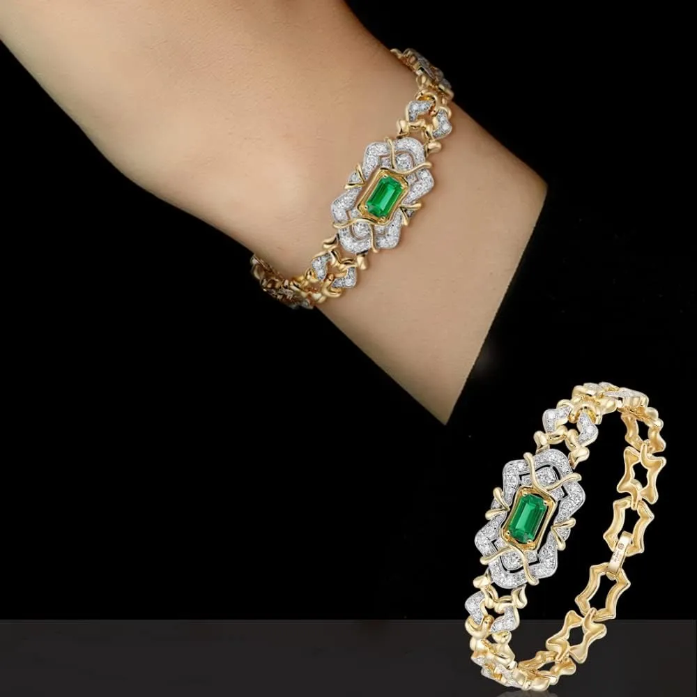 Hofar Emerald Bracelet Bangle Valentine's Day Mother's Day Gifts 18K Gold Platinum Plated Jewelry Gifts for Women