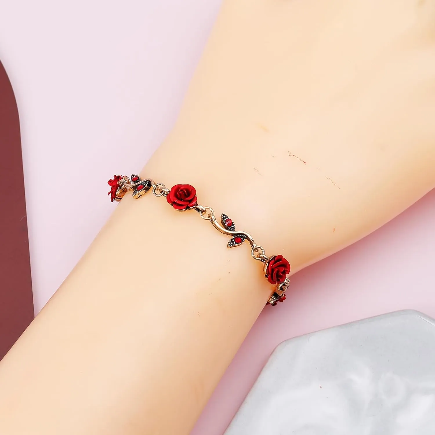 Hofar Rose Bracelet Adjustable Bangle Valentine's Day Mother's Day Gift 18K Gold Platinum Plated Jewelry Gift for Women