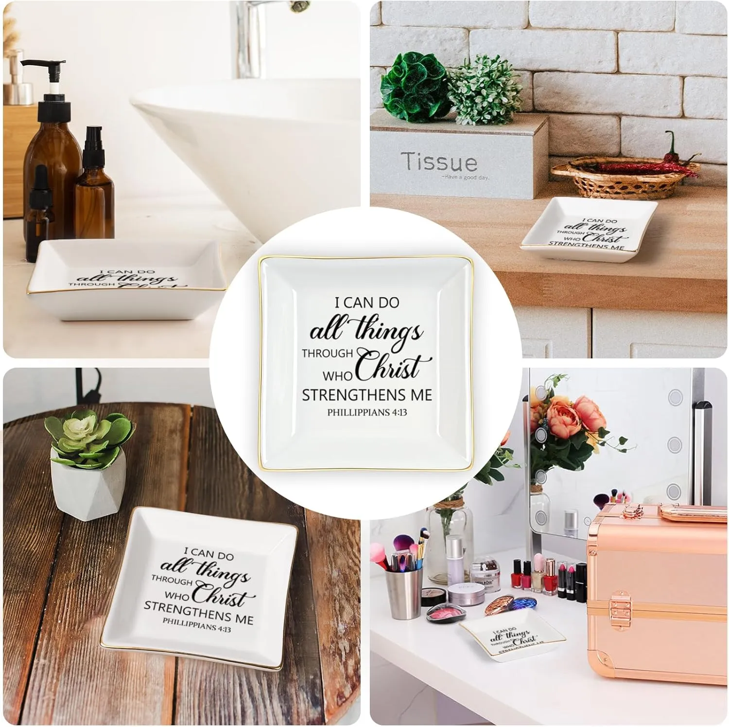 Homlouue Christian Gifts: Religious Christmas & Birthday Gifts for Women Friends - Inspirational Motivational 'I Can Do All Things' Christian Jewelry Tray Ring Dish