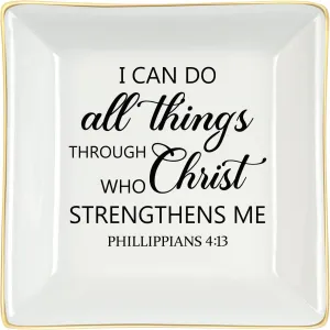 Homlouue Christian Gifts: Religious Christmas & Birthday Gifts for Women Friends - Inspirational Motivational 'I Can Do All Things' Christian Jewelry Tray Ring Dish