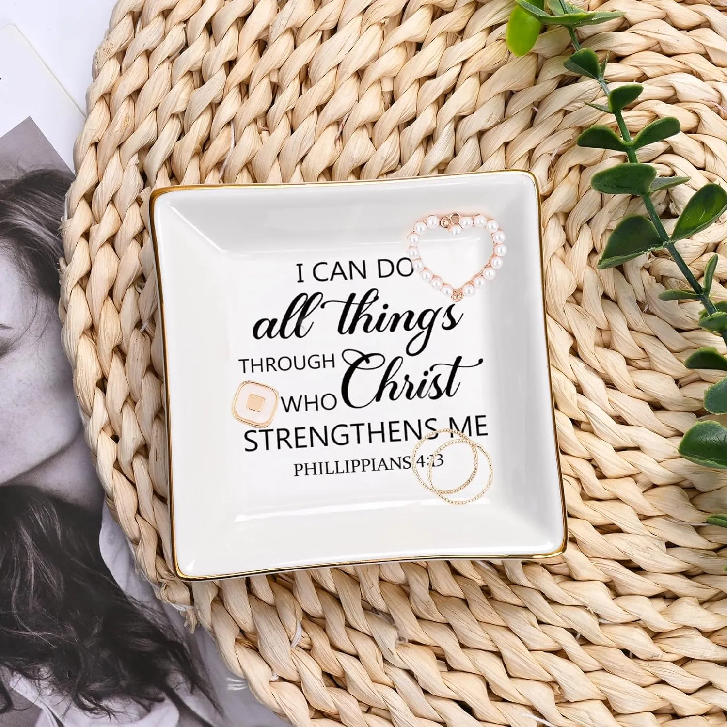 Homlouue Christian Gifts: Religious Christmas & Birthday Gifts for Women Friends - Inspirational Motivational 'I Can Do All Things' Christian Jewelry Tray Ring Dish