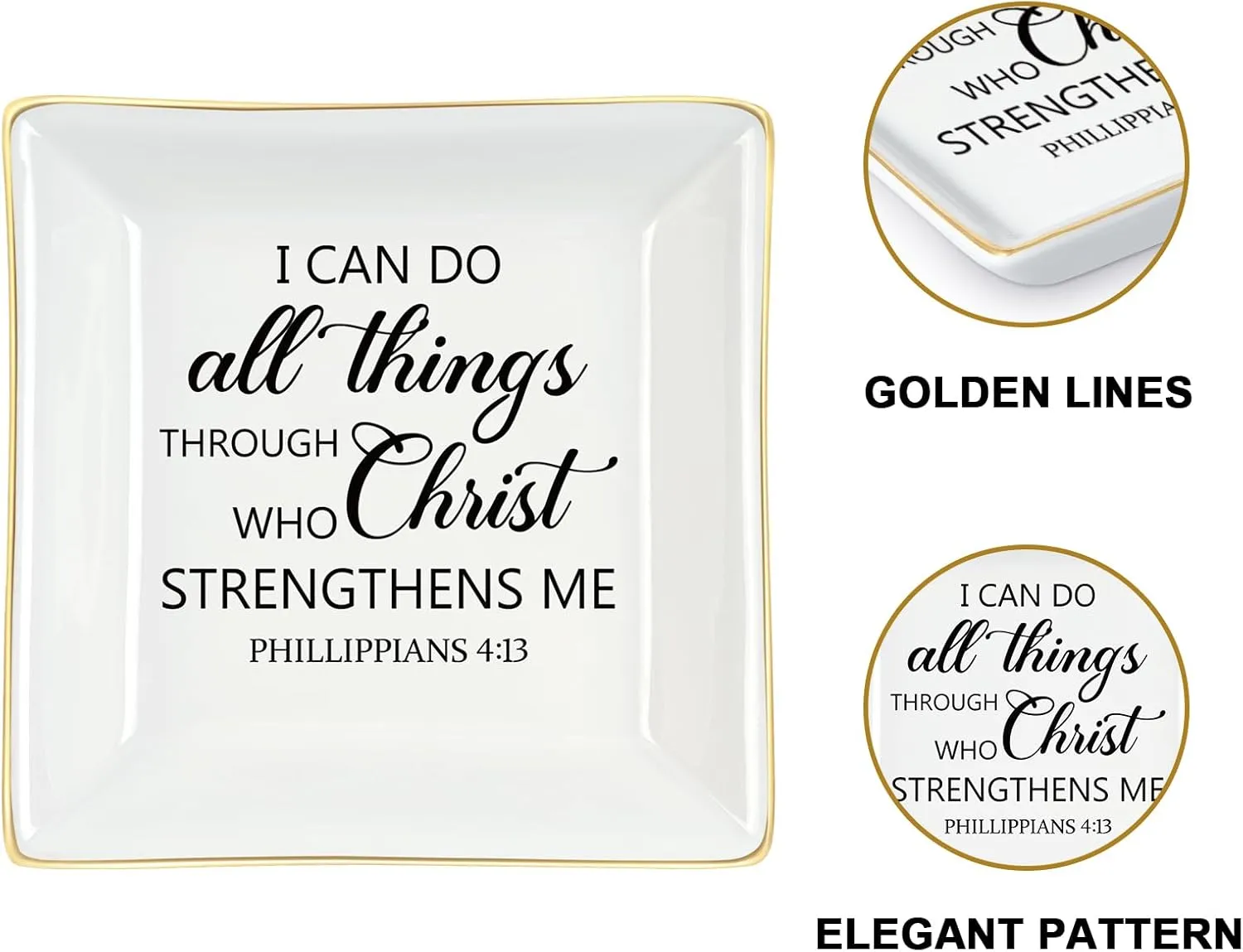 Homlouue Christian Gifts: Religious Christmas & Birthday Gifts for Women Friends - Inspirational Motivational 'I Can Do All Things' Christian Jewelry Tray Ring Dish