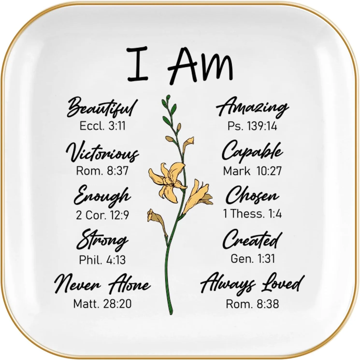 Homlouue Christian Inspirational Ring Dish - Religious Catholic Spiritual Gifts for Women, Female Friends - Ceramic Jewelry Tray for Birthday, Christmas