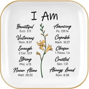 Homlouue Christian Inspirational Ring Dish - Religious Catholic Spiritual Gifts for Women, Female Friends - Ceramic Jewelry Tray for Birthday, Christmas