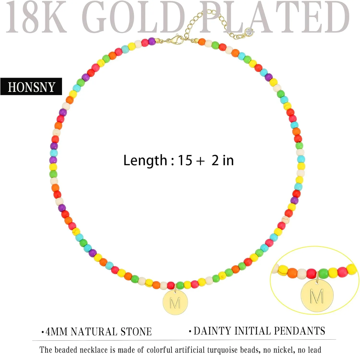 Honsny Colorful Beaded Initial Necklaces for Women Gifts Cute Beaded Necklaces for Women Choker Charm Boho Initial Necklace for Teen Jewelry Gifts