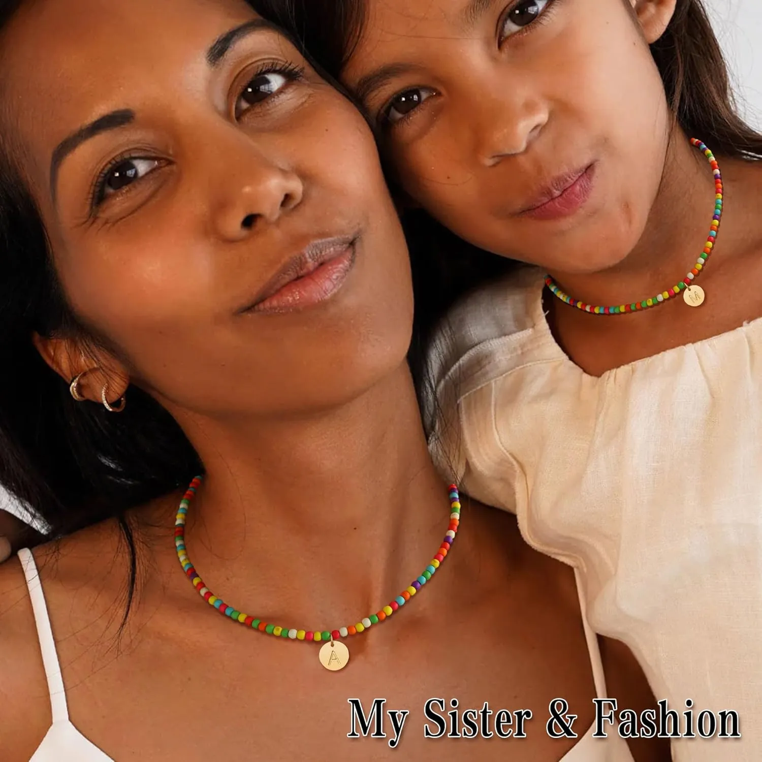 Honsny Colorful Beaded Initial Necklaces for Women Gifts Cute Beaded Necklaces for Women Choker Charm Boho Initial Necklace for Teen Jewelry Gifts