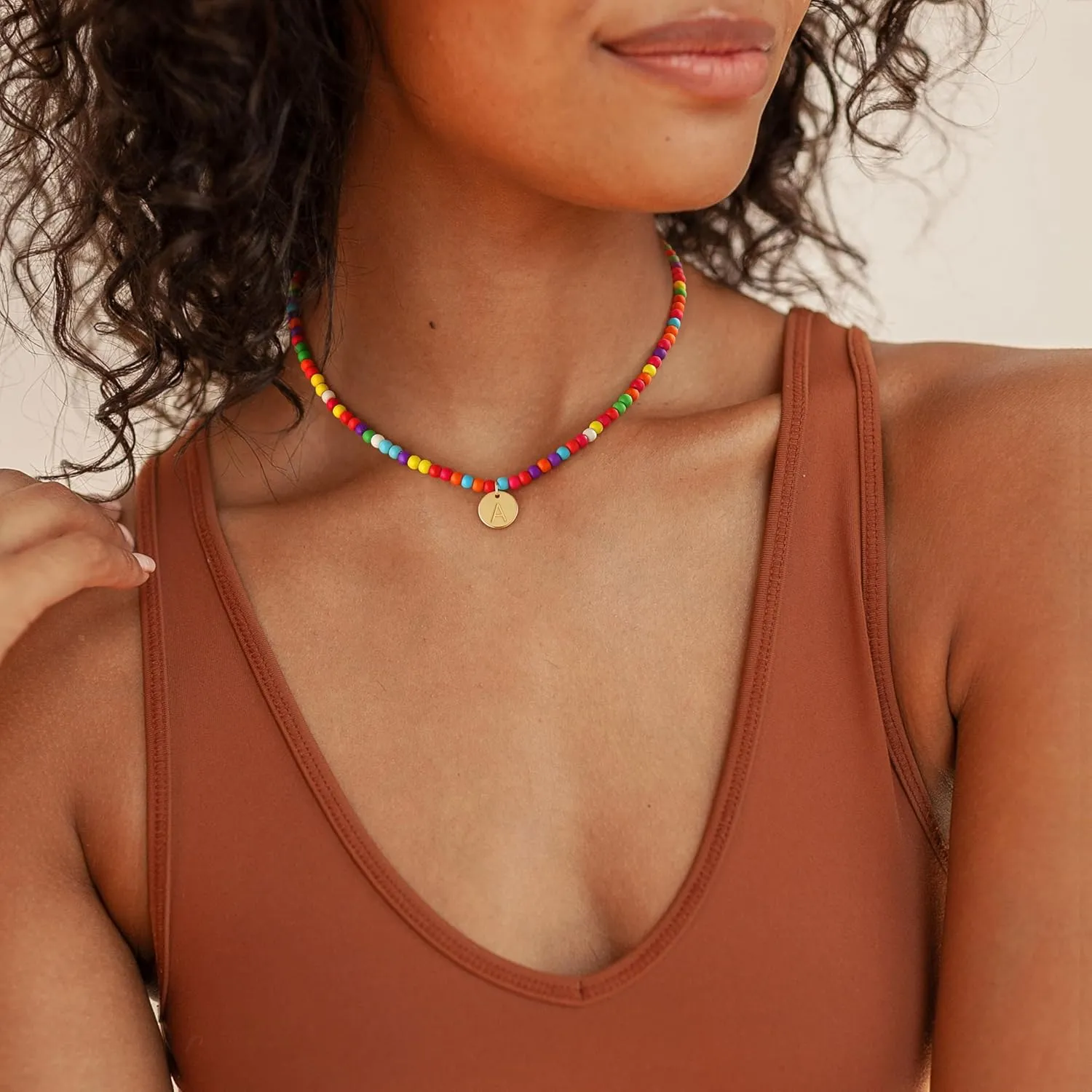 Honsny Colorful Beaded Initial Necklaces for Women Gifts Cute Beaded Necklaces for Women Choker Charm Boho Initial Necklace for Teen Jewelry Gifts