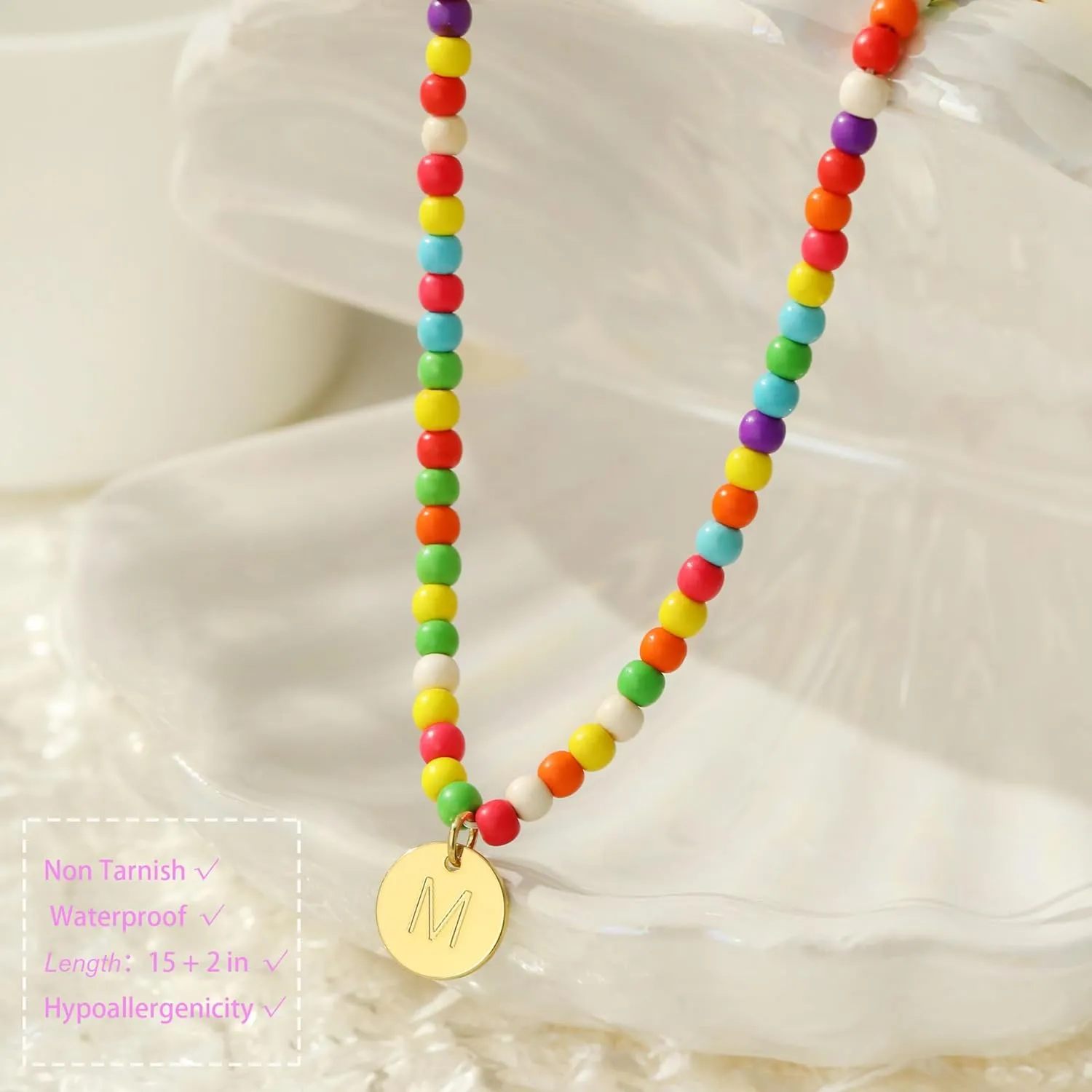 Honsny Colorful Beaded Initial Necklaces for Women Gifts Cute Beaded Necklaces for Women Choker Charm Boho Initial Necklace for Teen Jewelry Gifts