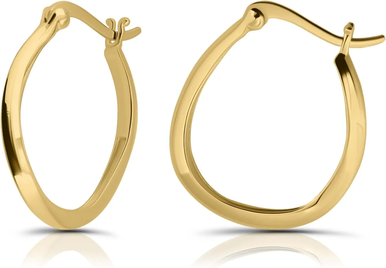 Hoops & Loops 925 Sterling Silver Curved Flat 22mm Hoop Earrings for Women, Silver, Yellow Gold, Rose Gold