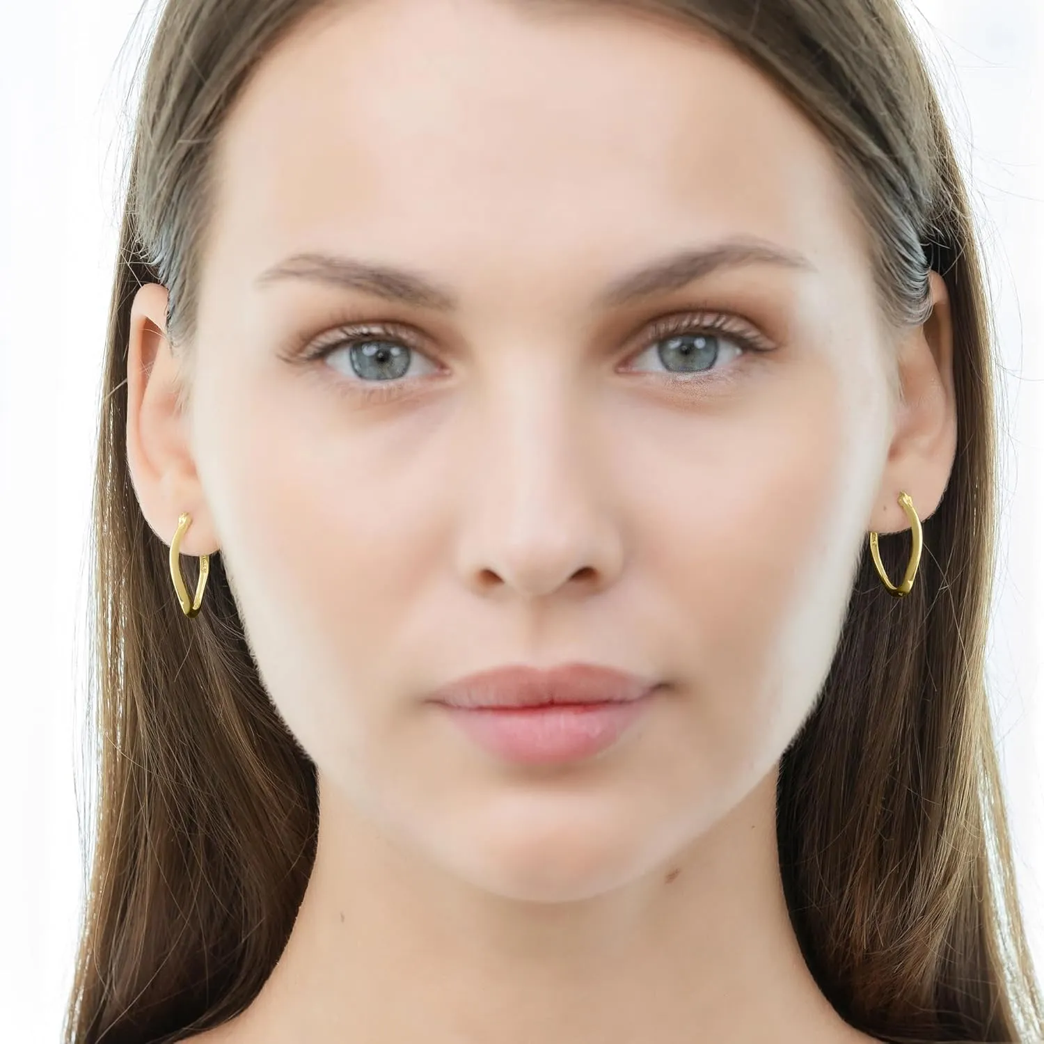 Hoops & Loops 925 Sterling Silver Curved Flat 22mm Hoop Earrings for Women, Silver, Yellow Gold, Rose Gold