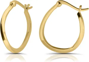 Hoops & Loops 925 Sterling Silver Curved Flat 22mm Hoop Earrings for Women, Silver, Yellow Gold, Rose Gold