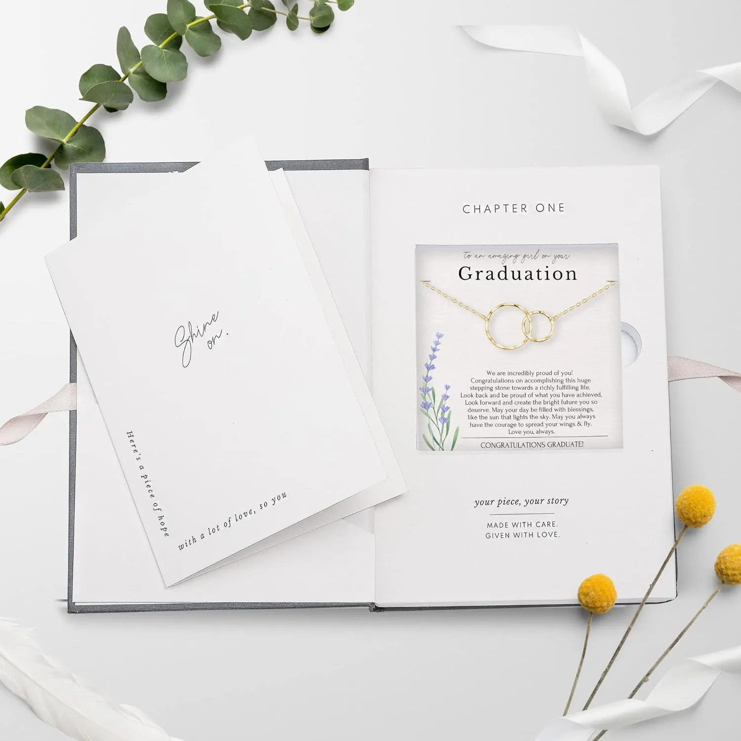 HOPE LOVE SHINE Graduation Gifts for Her - High School Graduation Gifts for Women - Graduation Necklace Sterling Silver Gold 16 2"