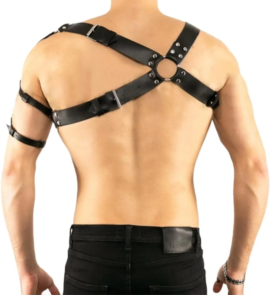 HSQSMWJ Black PU Leather Body Harness for Man Adjustable Sexy Punk Chest Belt Clubwear Costume