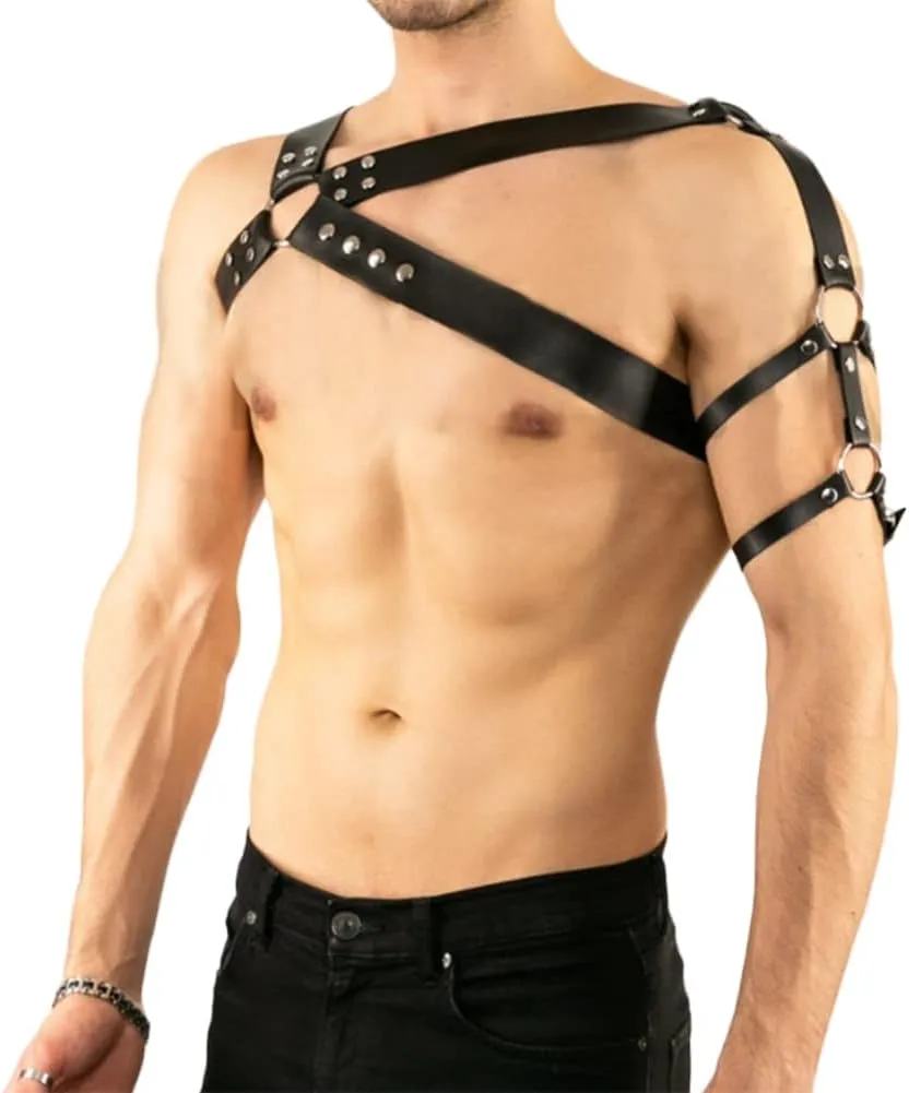 HSQSMWJ Black PU Leather Body Harness for Man Adjustable Sexy Punk Chest Belt Clubwear Costume
