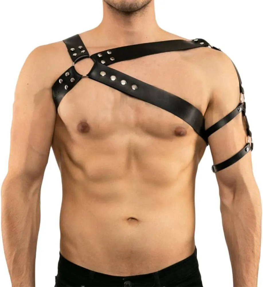 HSQSMWJ Black PU Leather Body Harness for Man Adjustable Sexy Punk Chest Belt Clubwear Costume