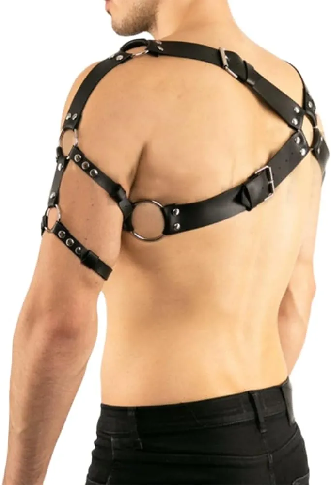HSQSMWJ Black PU Leather Body Harness for Man Adjustable Sexy Punk Chest Belt Clubwear Costume