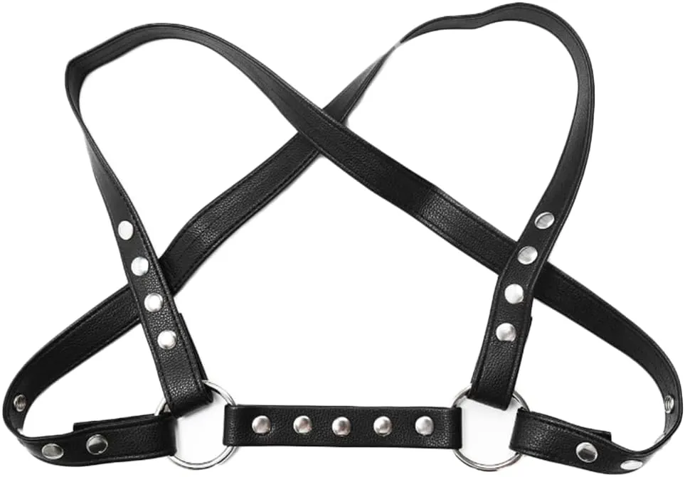 HSQSMWJ Harness for Man Adjustable Leather Body Chest Half Punk Belt