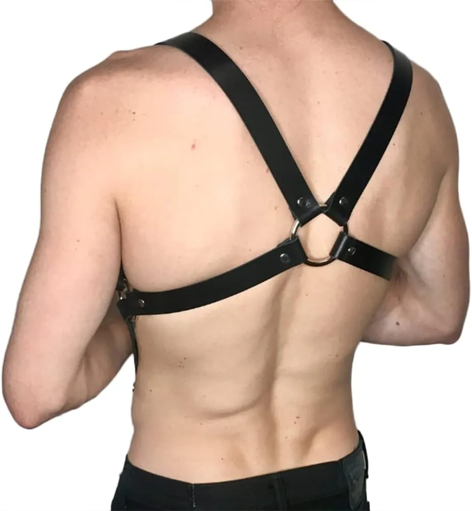 HSQSMWJ Men Adjustable Half Body Chest Leather Harness Belt Buckle Straps Club Wear Costume