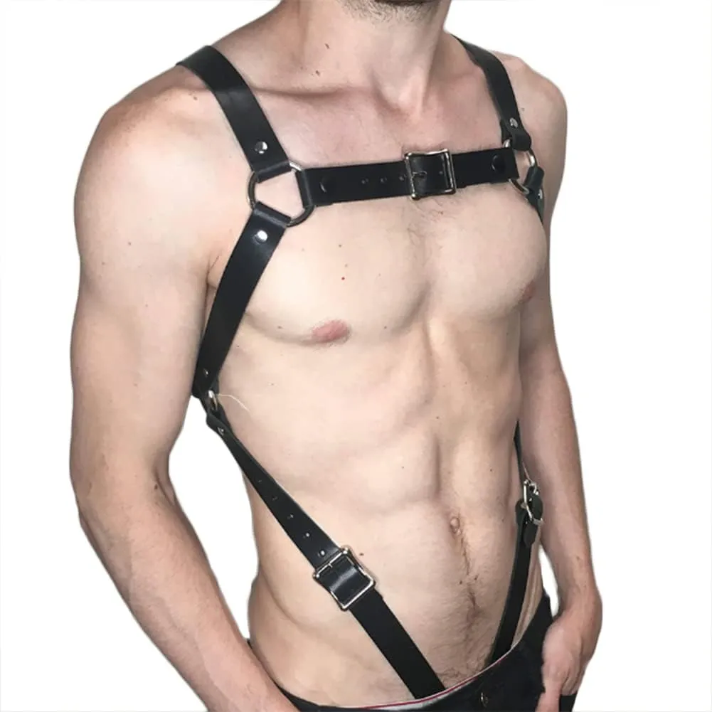HSQSMWJ Men Adjustable Half Body Chest Leather Harness Belt Buckle Straps Club Wear Costume