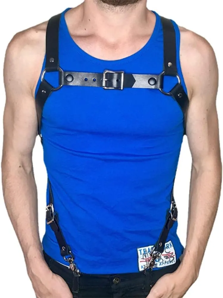 HSQSMWJ Men Adjustable Half Body Chest Leather Harness Belt Buckle Straps Club Wear Costume