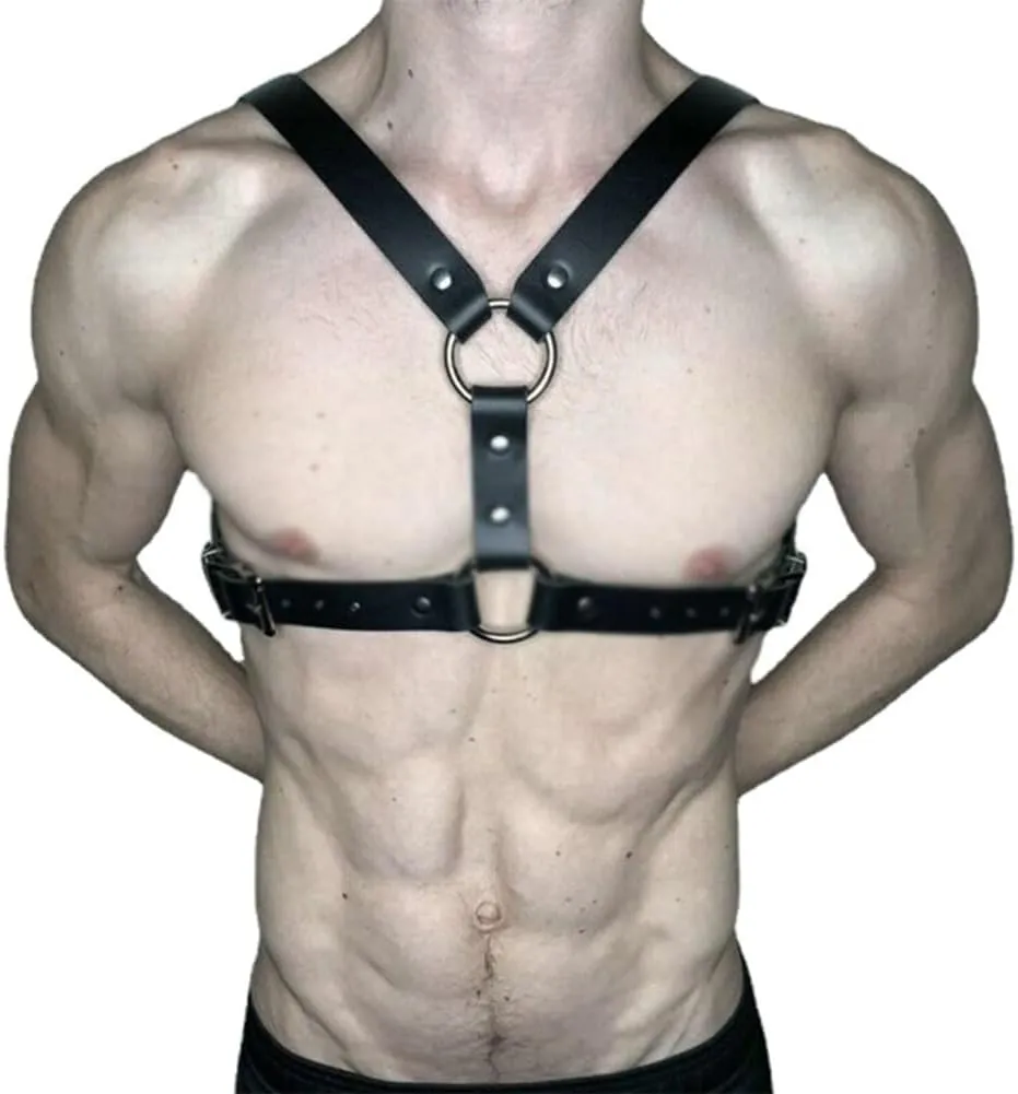 HSQSMWJ Men Harness Body Chest PU Leather Sexy Punk Belt Adjustable Buckle Gay