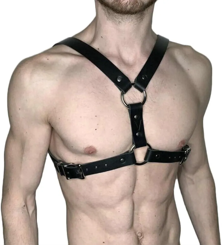 HSQSMWJ Men Harness Body Chest PU Leather Sexy Punk Belt Adjustable Buckle Gay