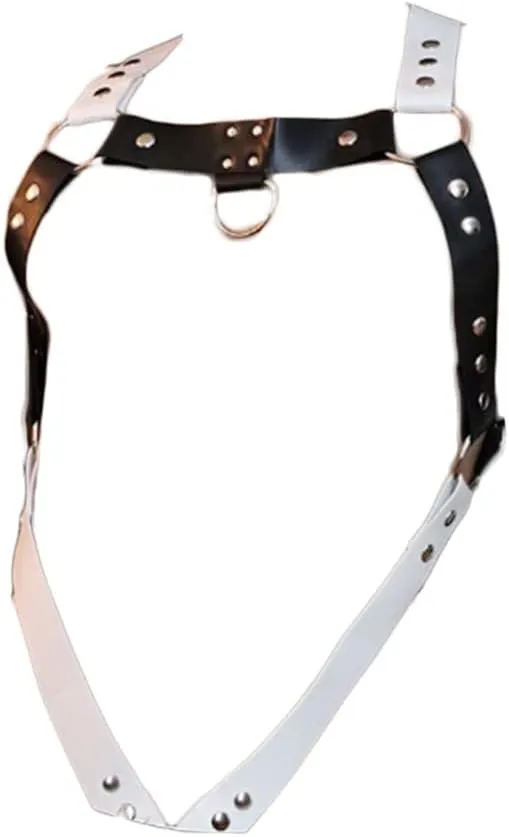 HSQSMWJ Men's Adjustable Buckle Faux Leather Halter Neck Body Chest Harness Groin Strap with O Ring
