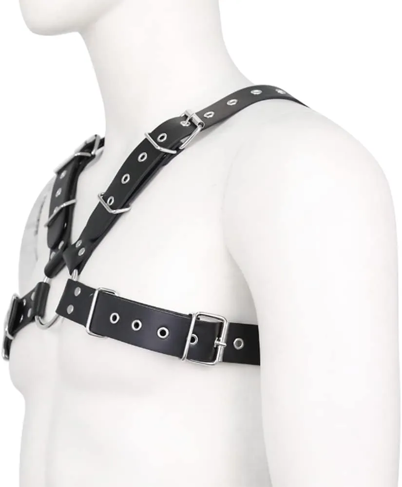 HSQSMWJ Men's Adjustable Leather Halter Body Chest Half Harness for Party Cosplay Nightclub