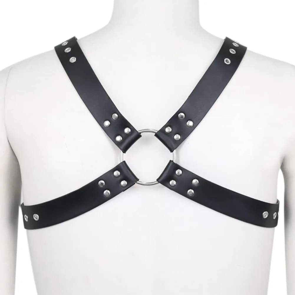 HSQSMWJ Men's Adjustable Leather Halter Body Chest Half Harness for Party Cosplay Nightclub