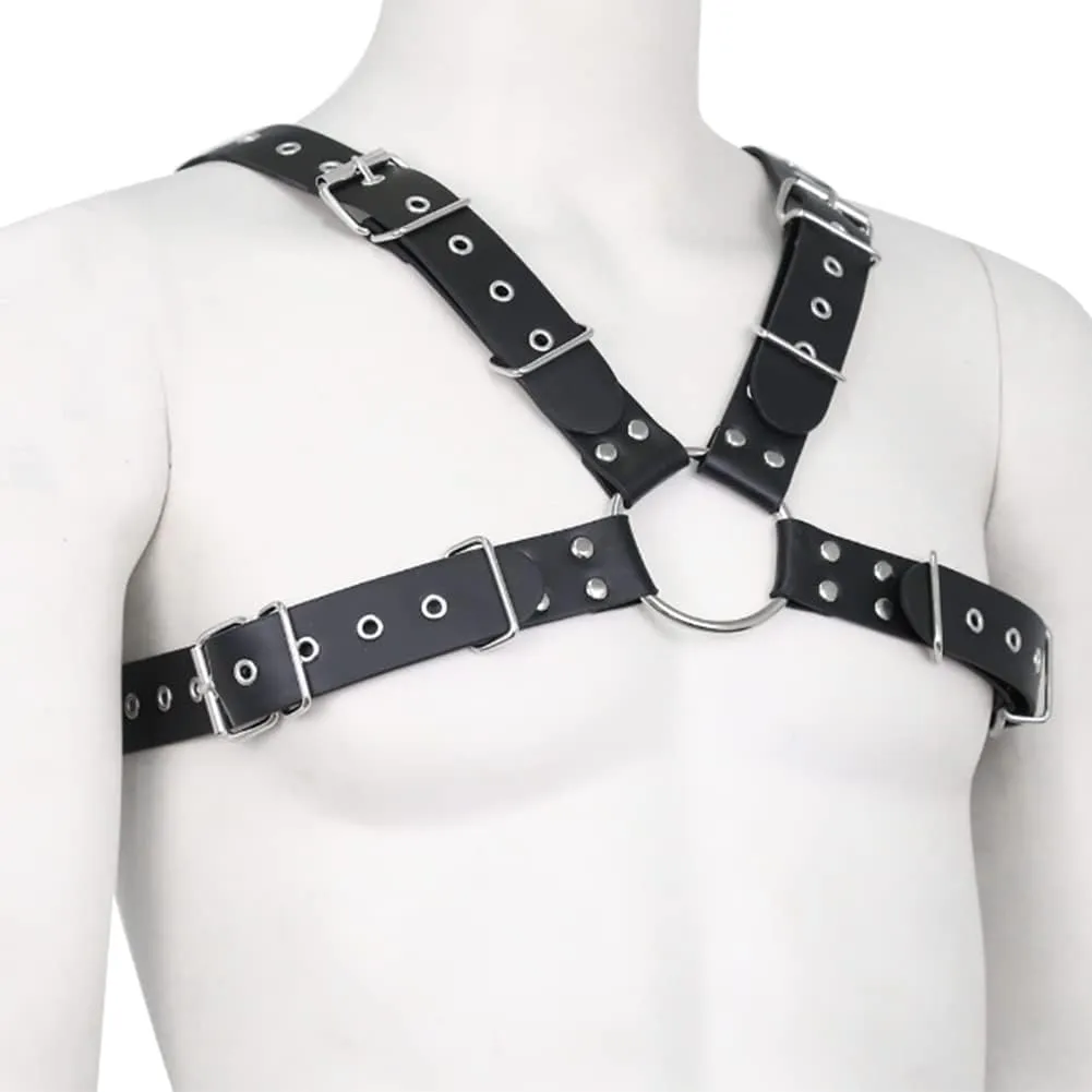 HSQSMWJ Men's Adjustable Leather Halter Body Chest Half Harness for Party Cosplay Nightclub