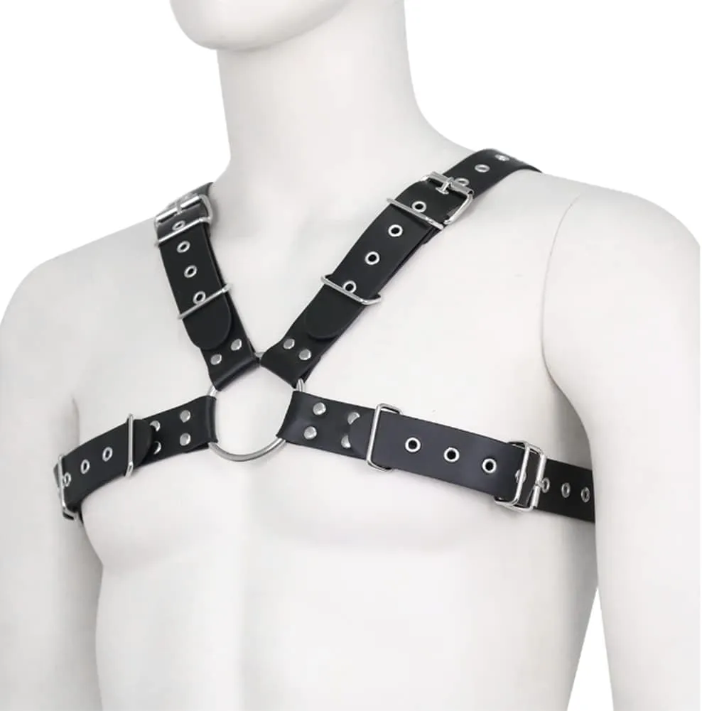 HSQSMWJ Men's Adjustable Leather Halter Body Chest Half Harness for Party Cosplay Nightclub