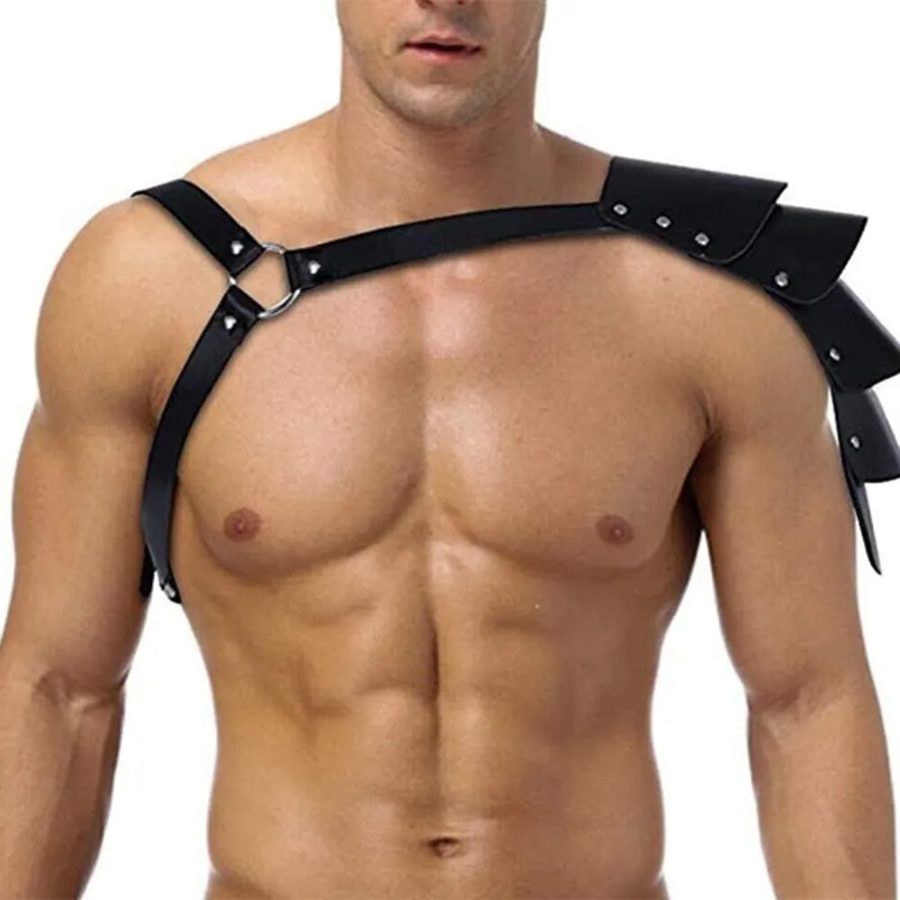 HSQSMWJ Men's Adjustable PunkFaux Leather Body Chest Harness Belt Shoulder Straps
