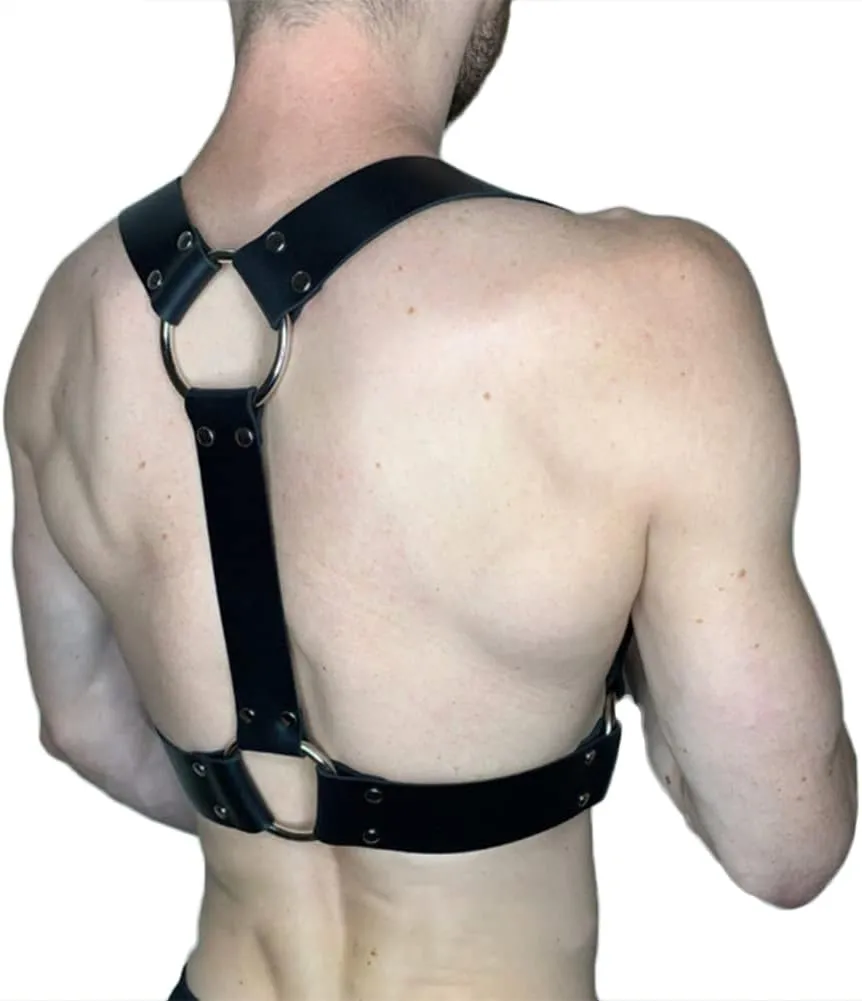 HSQSMWJ Mens Body Chest Harness Belt Punk Gothic PU Leather Shoulder Cage Strap Cosplay Clubwear Costume