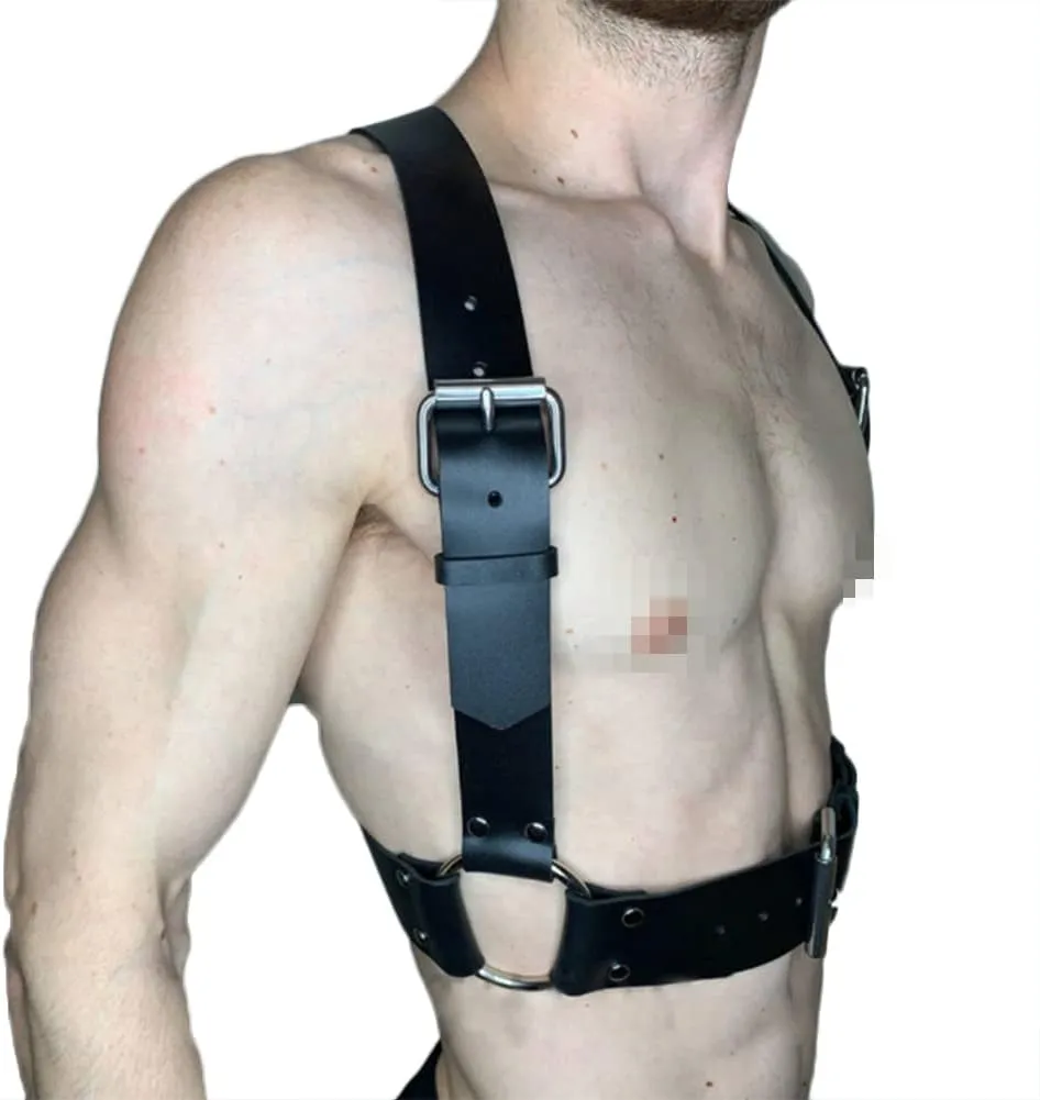 HSQSMWJ Mens Body Chest Harness Belt Punk Gothic PU Leather Shoulder Cage Strap Cosplay Clubwear Costume