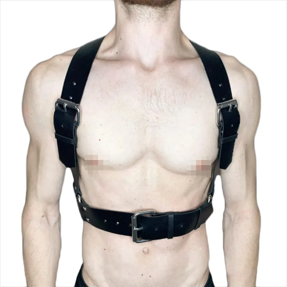 HSQSMWJ Mens Body Chest Harness Belt Punk Gothic PU Leather Shoulder Cage Strap Cosplay Clubwear Costume