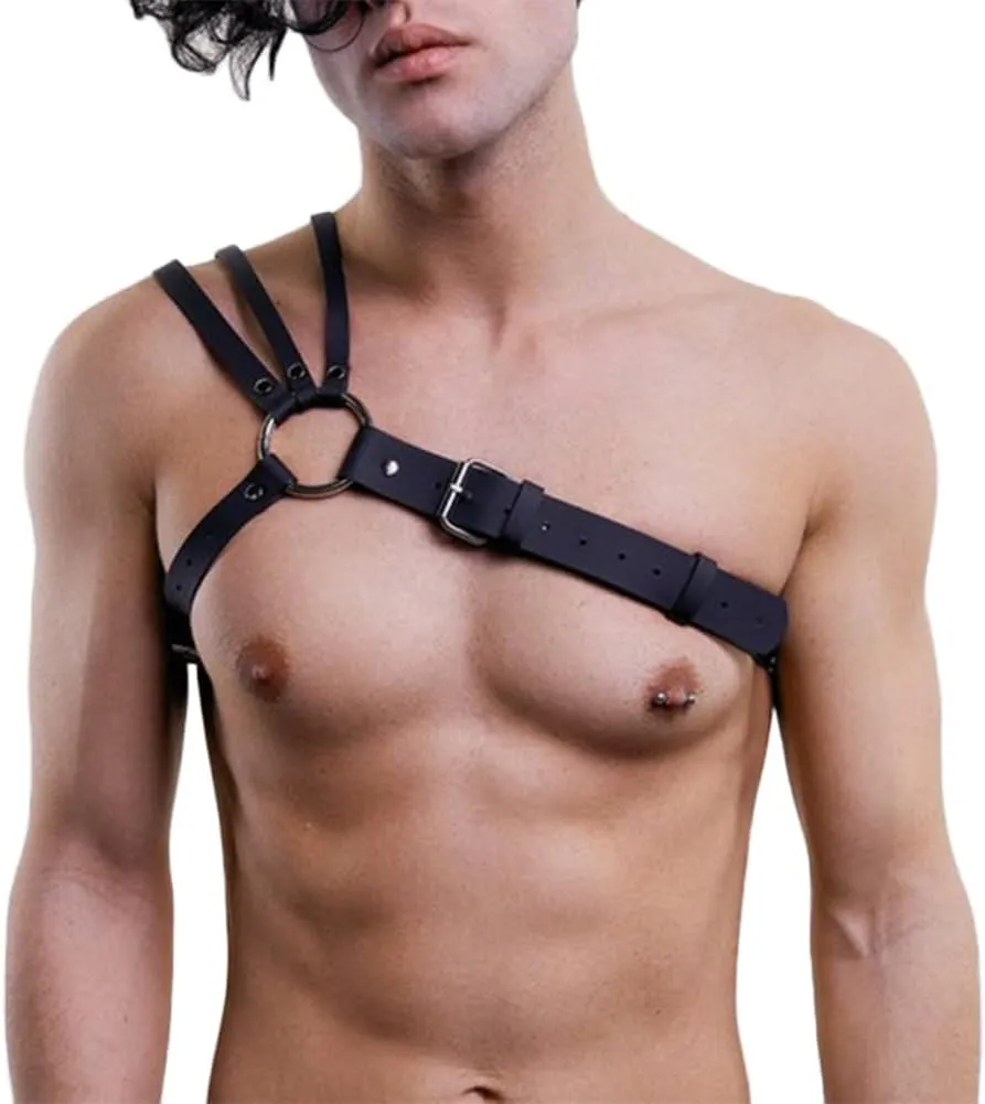 HSQSMWJ Men's Faux Leather Body Chest Harness Adjustable Belt Clubwear Costume